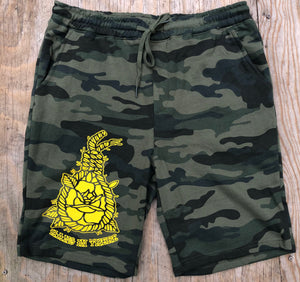 Hang in there camo sweat shorts